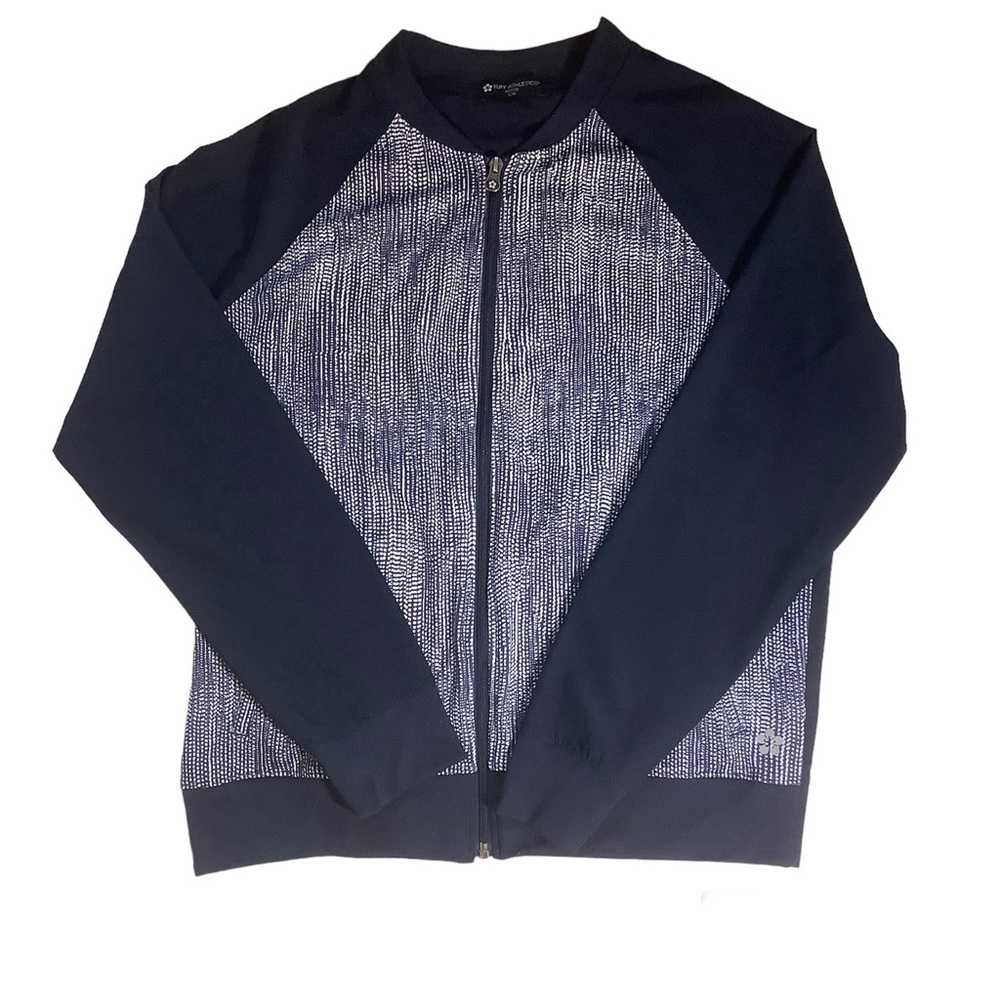 TUFF ATHLETICS WOMENS BLUE & WHITE PATTERNED ZIP UP JACKET/ Size Large